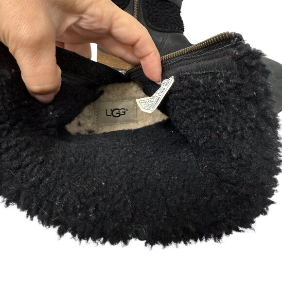 UGG Australia Blayre II Black Leather Shearling Buckle Ankle Boot women's size 8 - Picture 8 of 14